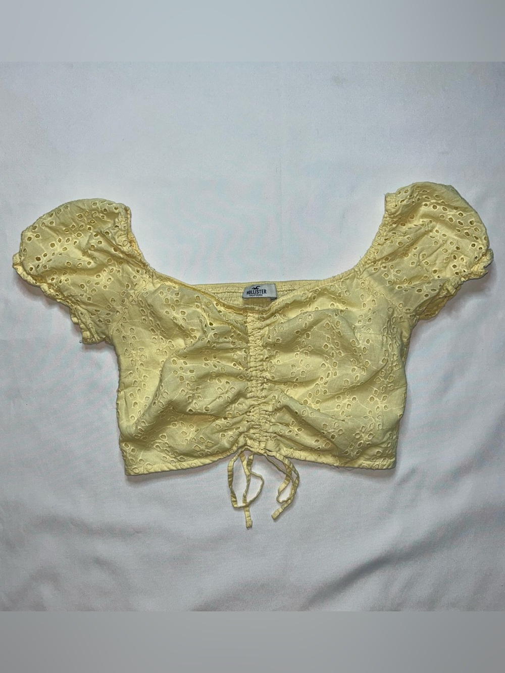 Hollister Cottagecore Coquette Yellow Eyelet Puff Sleeve Crop Top Small
